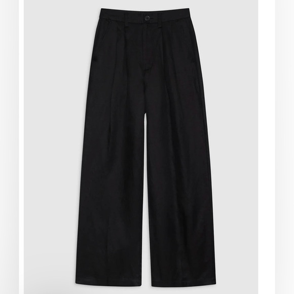 NWOT Anine Bing CARRIE ANKLE PANT IN BLACK LINEN BLEND - Picture 2 of 10